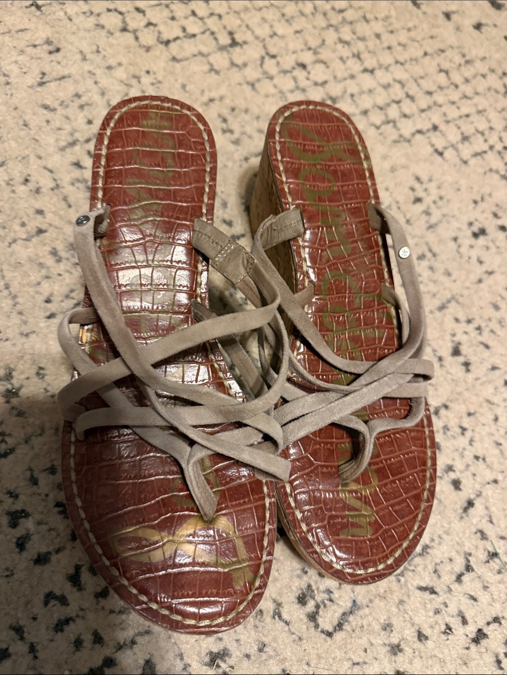 Sam Edelman Taupe Lace-Up Wedge Sandals